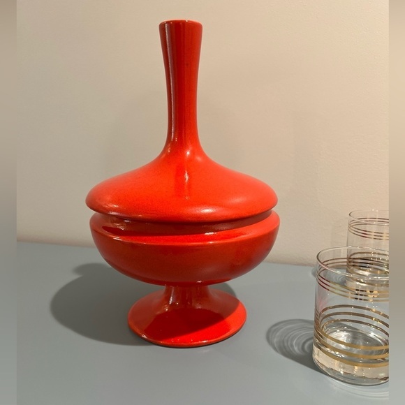 MCM Global Views Begonia Red 12” Tall 2 Piece Candy Hiding Dish Vase Home Decor - Picture 2 of 12